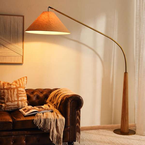 Ablaze E27 Wooden with Jute Shade Arc Floor Lamp 170x38x205cm Natural